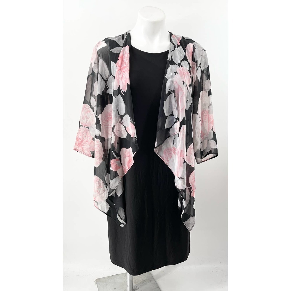 𝅺r & K Vintage Ladies black with floral cardigan Sz 4